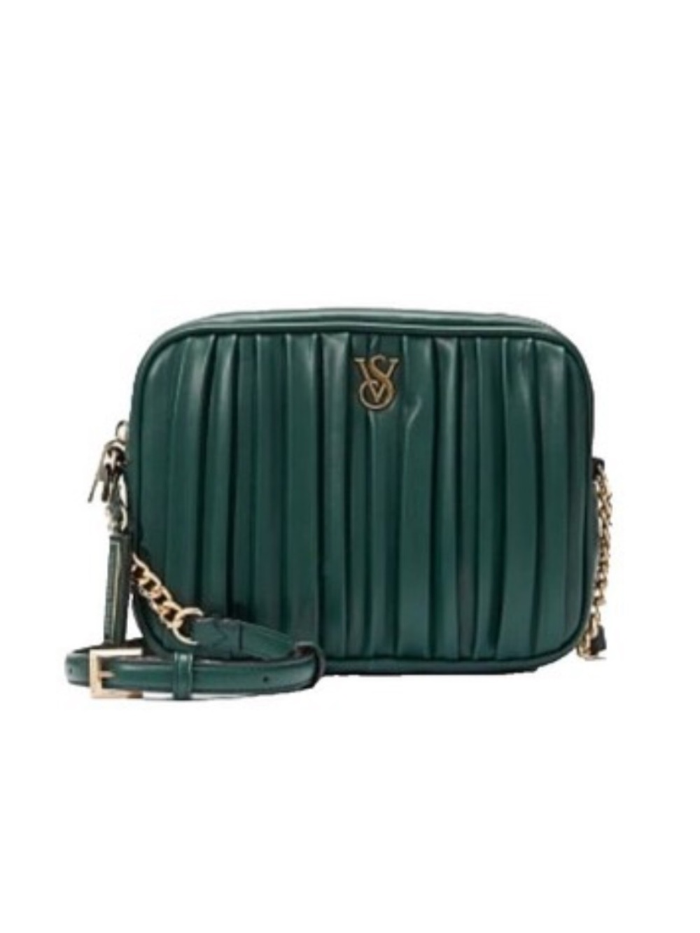 Victoria’s Secret Green Quilted Crossbody Bag with Gold Chain Trim NWT